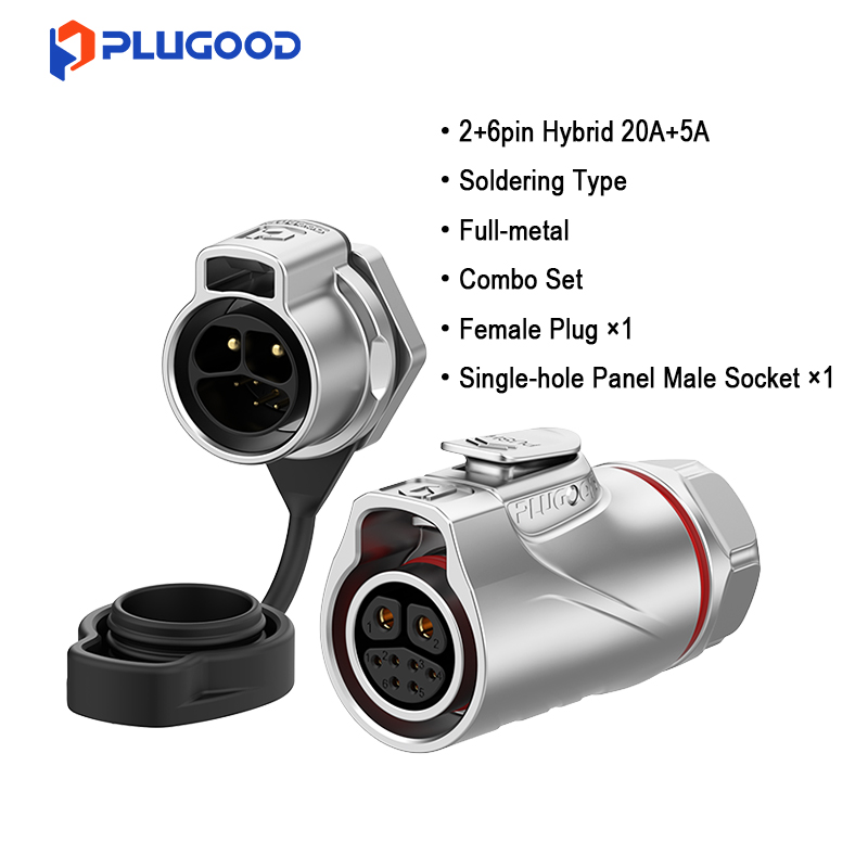 PLUGOOD PLG20 2＋6Pin Single hole Set 20A＋5A Reverse Mount Full-metal Soldering Type