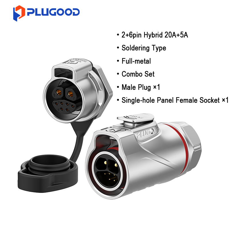 PLUGOOD PLG20 2＋6Pin Single hole Set 20A＋5A Nomal Mount Full-metal Soldering Type