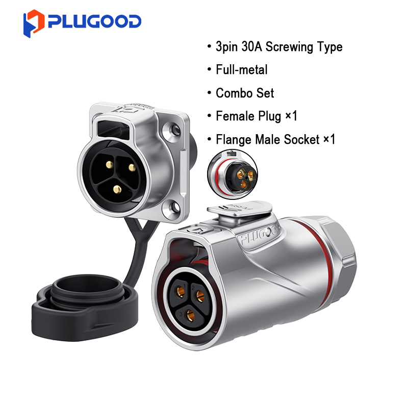 PLUGOOD PLG20 3Pin 4 hole Frange Set 30A Reverse Mount Full-metal Screw-locking Type