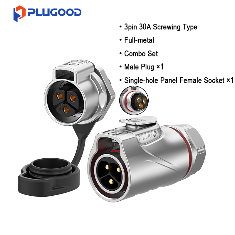 PLUGOOD PLG20 3Pin Single hole Set 30A Nomal Mount Full-metal Screw-locking Type