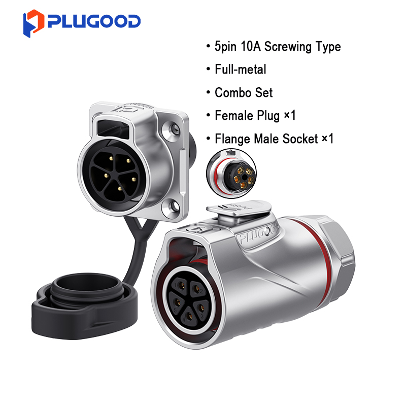 PLUGOOD PLG20 5Pin 4 hole Frange Set 10A Reverse Mount Full-metal Screw-locking Type