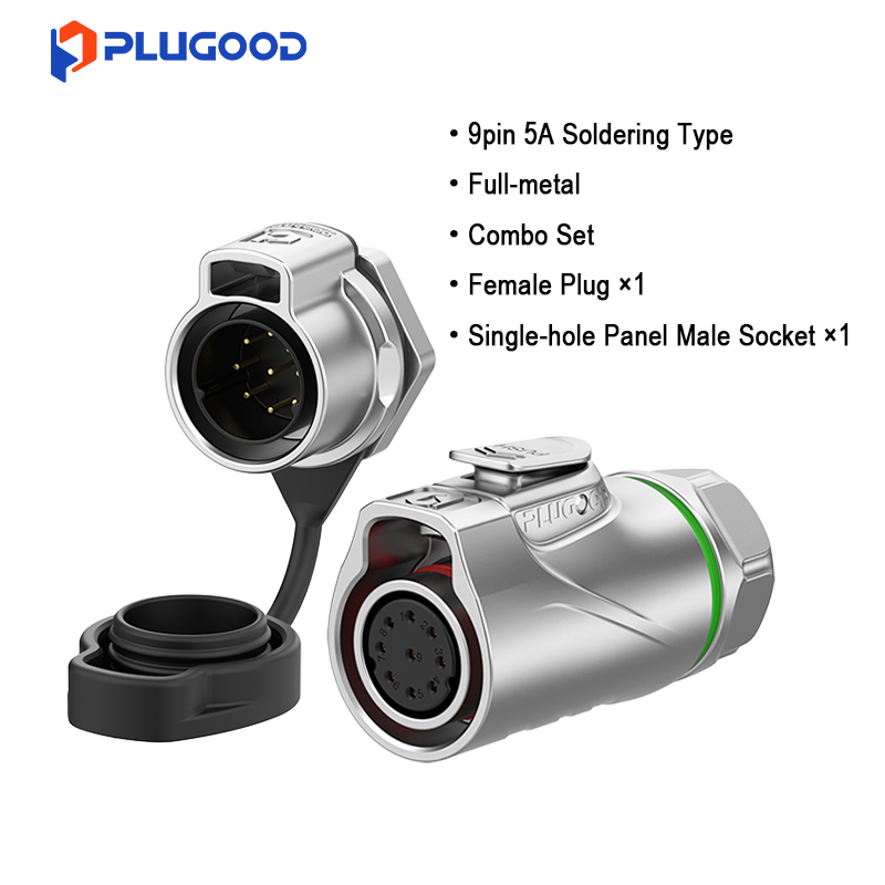 PLUGOOD PLG20 9Pin Single hole Set 5A Reverse Mount Full-metal Soldering Type