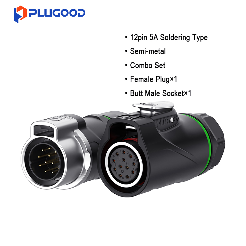 PLUGOOD PLG20 12Pin Butt Connector Set 5A Reverse Mount Semi-metal Soldering Type