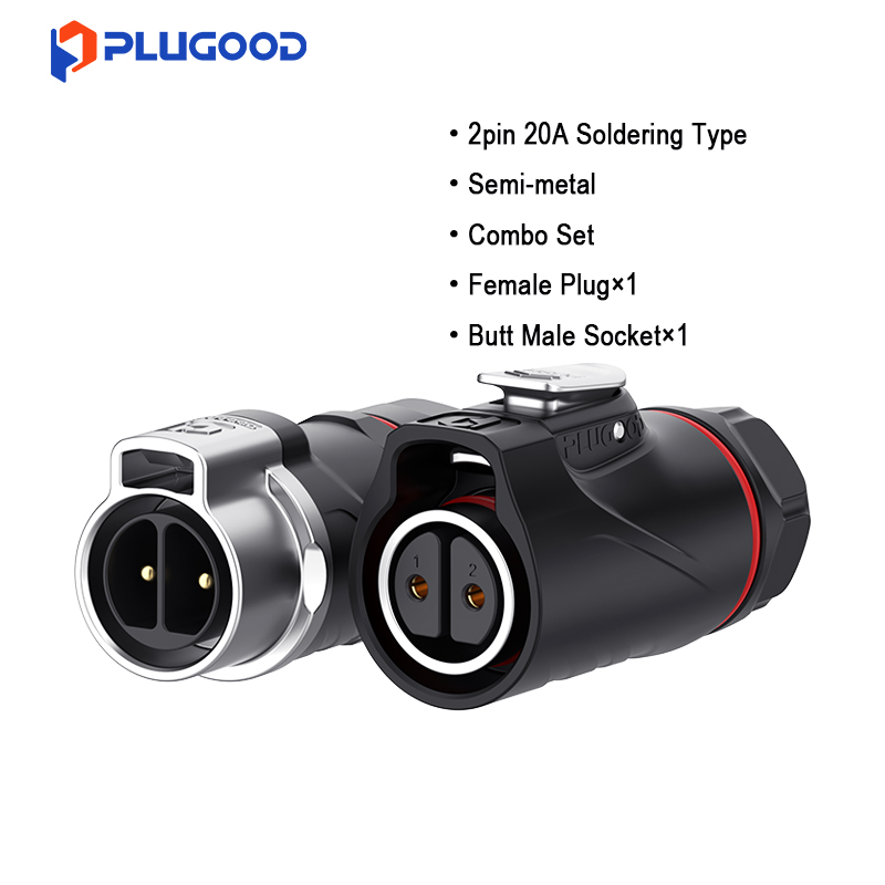 PLUGOOD PLG20 2Pin Butt Connector Set 20A Reverse Mount Semi-metal Soldering Type