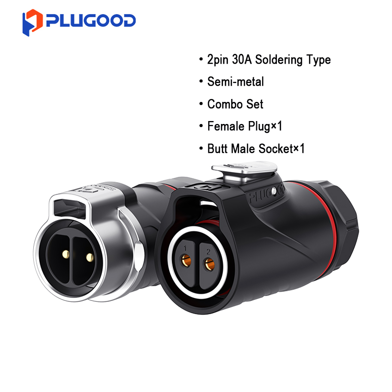 PLUGOOD PLG20 2Pin Butt Connector Set 30A Reverse Mount Semi-metal Soldering Type