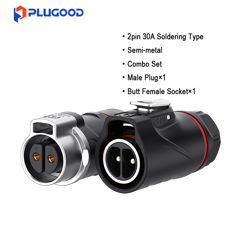 PLUGOOD PLG20 2Pin Butt Connector Set 30A Nomal Mount Semi-metal Soldering Type