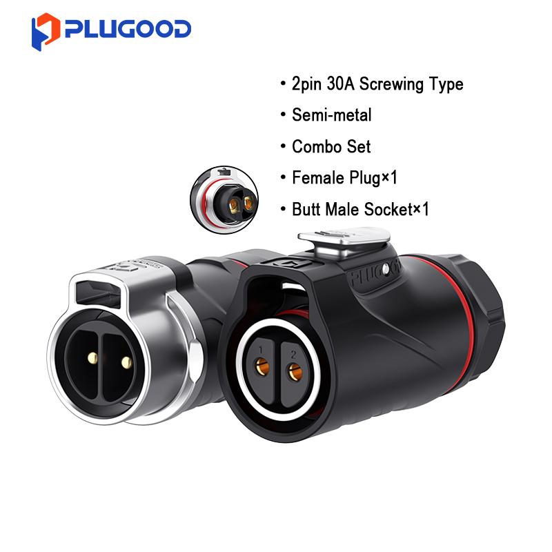 PLUGOOD PLG20 2Pin Butt Connector Set 30A Reverse Mount Semi-metal Screw-locking Type