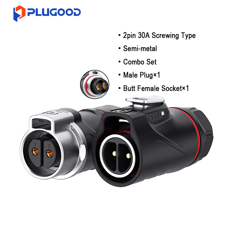 PLUGOOD PLG20 2Pin Butt Connector Set 30A Nomal Mount Semi-metal Screw-locking Type