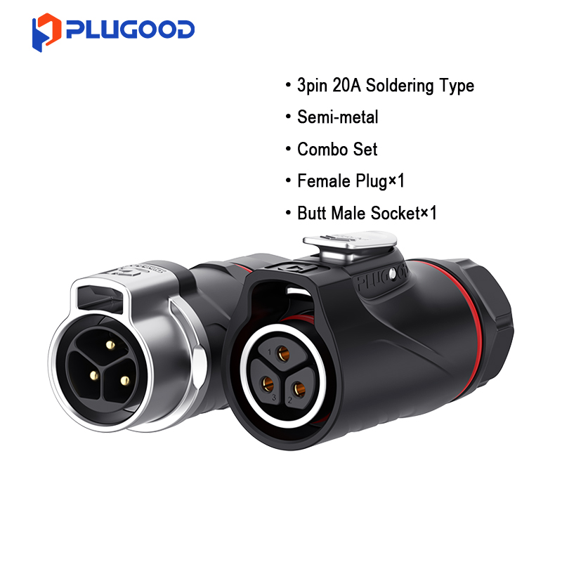 PLUGOOD PLG20 3Pin Butt Connector Set 20A Reverse Mount Semi-metal Soldering Type