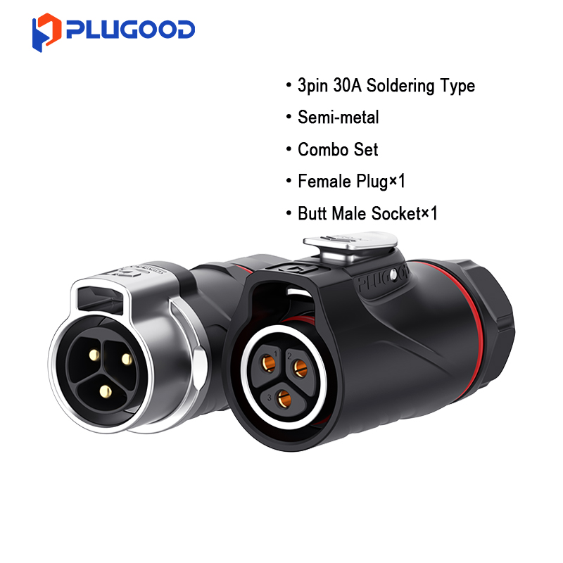 PLUGOOD PLG20 3Pin Butt Connector Set 30A Reverse Mount Semi-metal Soldering Type