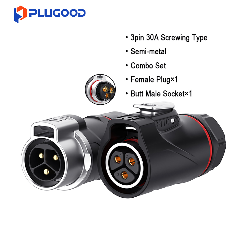 PLUGOOD PLG20 3Pin Butt Connector Set 30A Reverse Mount Semi-metal Screw-locking Type