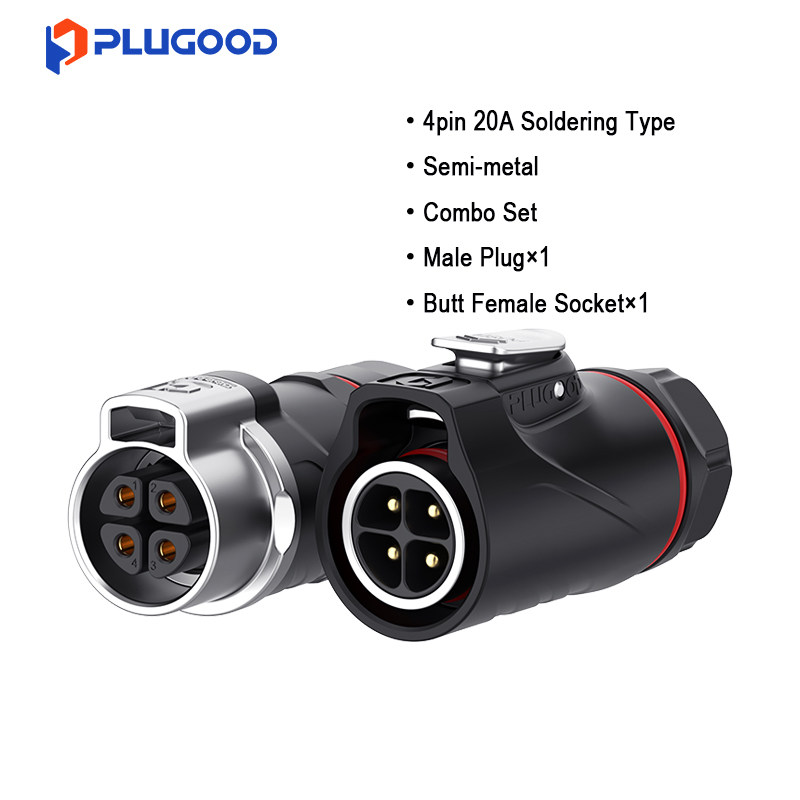 PLUGOOD PLG20 4Pin Butt Connector Set 20A Nomal Mount Semi-metal Soldering Type