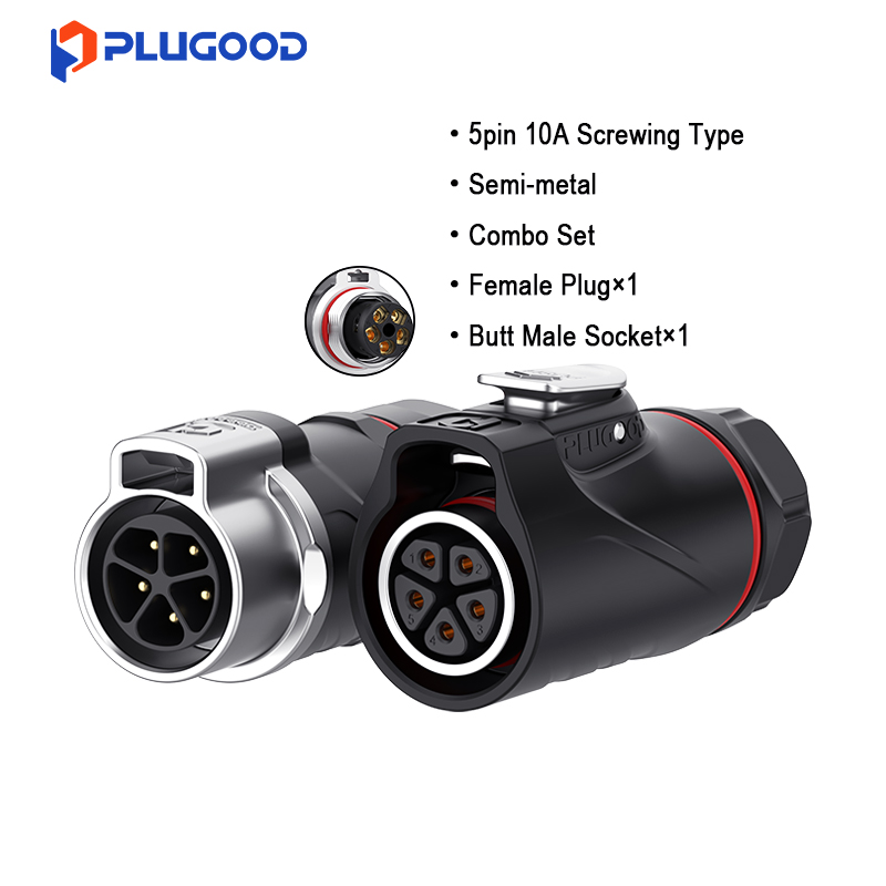 PLUGOOD PLG20 5Pin Butt Connector Set 10A Reverse Mount Semi-metal Screw-locking Type